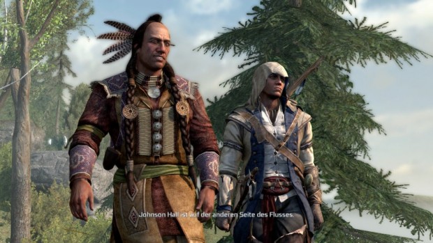 Der schmuck gekleidete indianer begleitet Connor auf eine Mission.